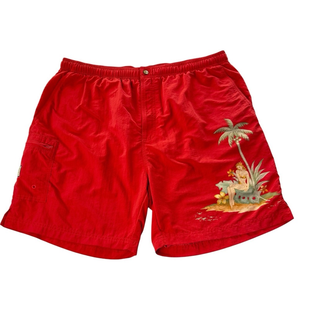 Tommy Bahama Men's XL Red Tropical Hula Girl Swim Trunks Board Shorts